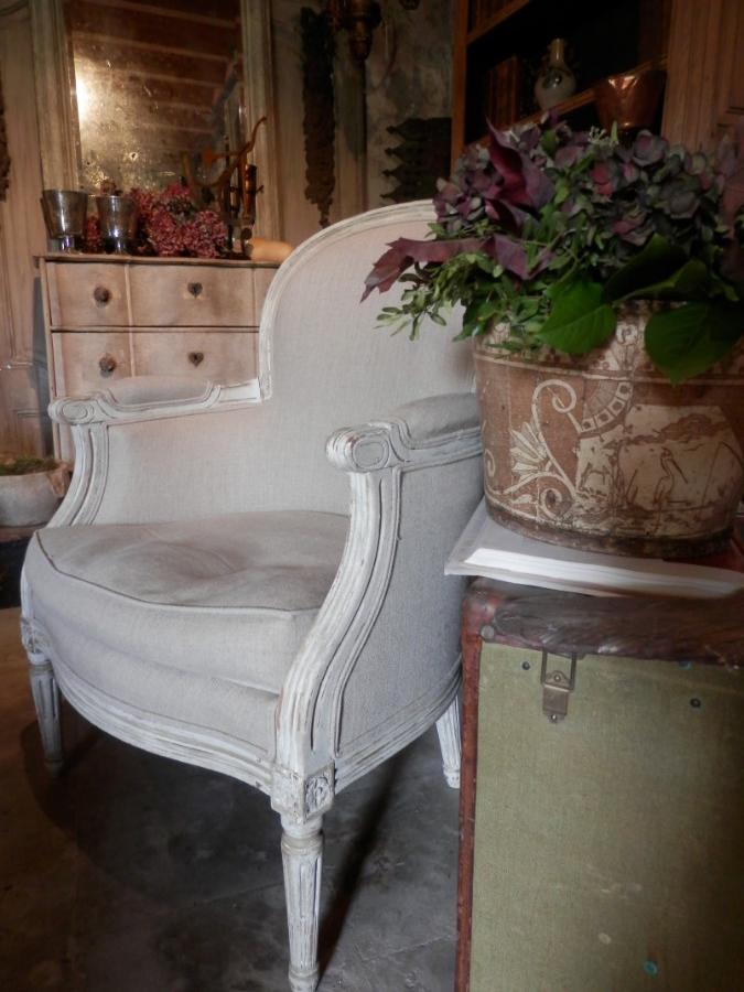Paire de fauteuils Louis XVI garnissage lin